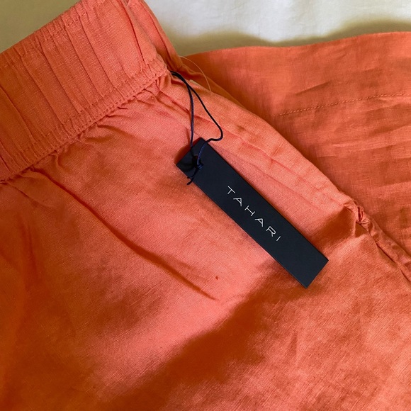 NEW TAHARI 100% Linen Cropped Wide Leg Pants - Picture 3 of 3